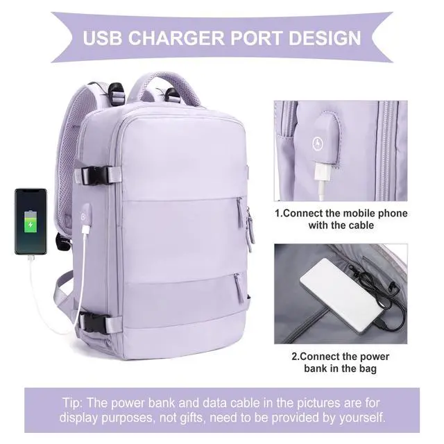 Alt view image 5 of 5 - coowoz Large Travel Backpack For Women Men,Carry On Flight Approved,Hiking Waterproof Outdoor Sports Rucksack Casual Daypack Fit 15.6 Inch Laptop Shoes Compartment (Purple)