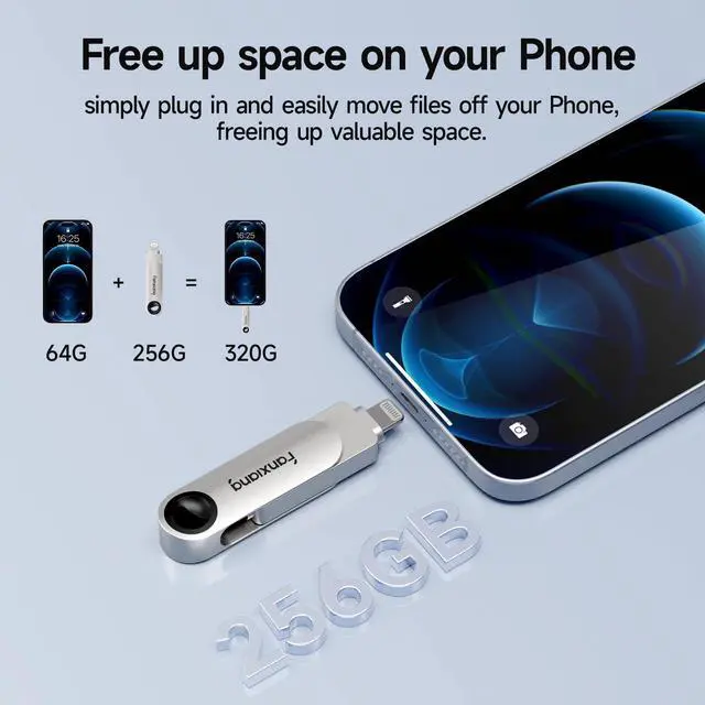 Alt view image 3 of 5 - fanxiang 256GB Flash Drive for iPhone/iPad, 2-in-1 Photo Stick USB Memory Stick Thumb Drive, External Storage for Photos, Music, Videos- Compatible with Lightning/USB Type-C, MFi Certified