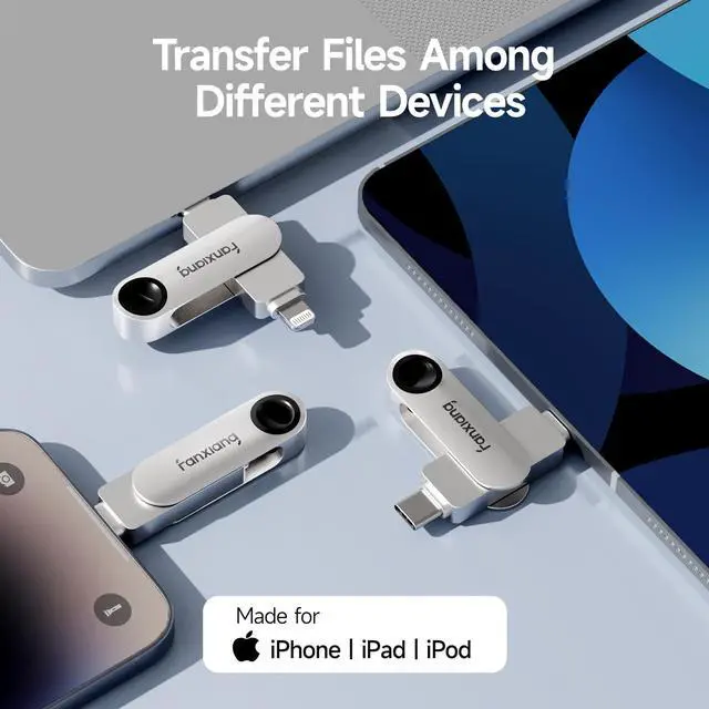 Alt view image 2 of 5 - fanxiang 256GB Flash Drive for iPhone/iPad, 2-in-1 Photo Stick USB Memory Stick Thumb Drive, External Storage for Photos, Music, Videos- Compatible with Lightning/USB Type-C, MFi Certified