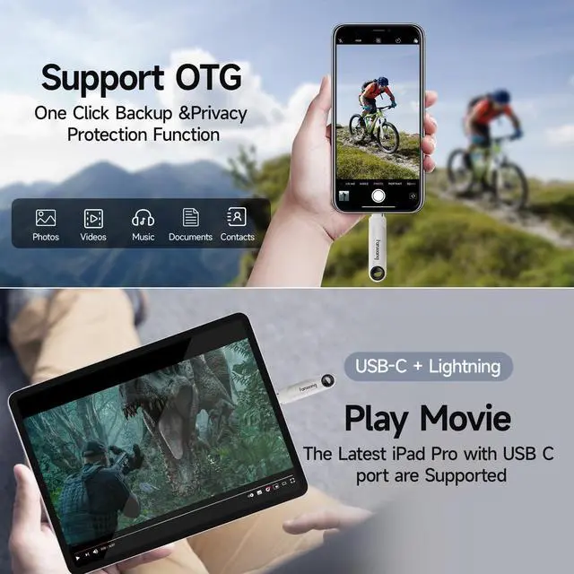 Alt view image 4 of 5 - fanxiang 256GB Flash Drive for iPhone/iPad, 2-in-1 Photo Stick USB Memory Stick Thumb Drive, External Storage for Photos, Music, Videos- Compatible with Lightning/USB Type-C, MFi Certified