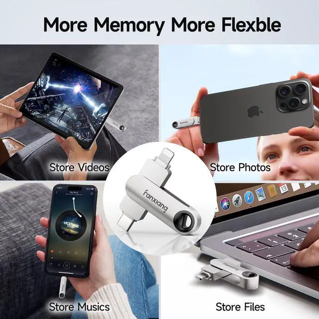 Alt view image 5 of 5 - fanxiang 256GB Flash Drive for iPhone/iPad, 2-in-1 Photo Stick USB Memory Stick Thumb Drive, External Storage for Photos, Music, Videos- Compatible with Lightning/USB Type-C, MFi Certified