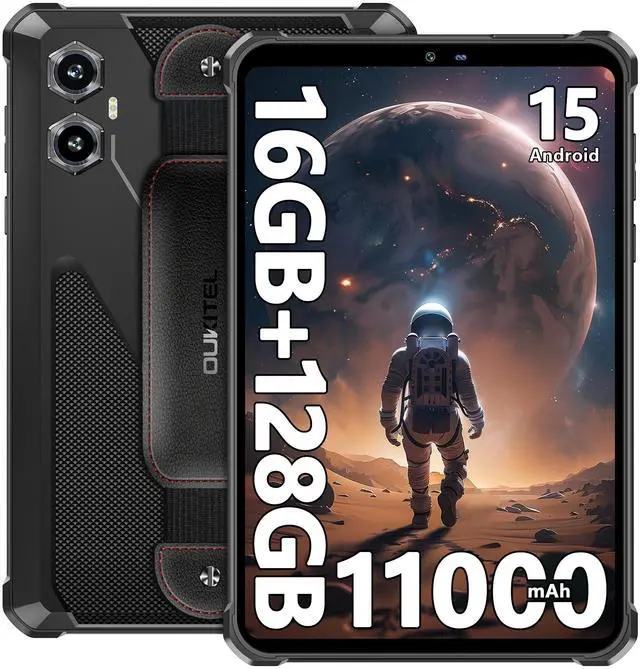 Main image of OUKITEL RT3 Plus Rugged Tablet Android 15-11000mAh Battery, 8 Inch Tablets, 16GB+128GB/TF 1TB, 16MP Camera, IP68/IP69K Waterproof, Octa-Core 4G Dual SIM/5G WiFi/Wrist Strap/GPS/NFC/Gemin AI, Black