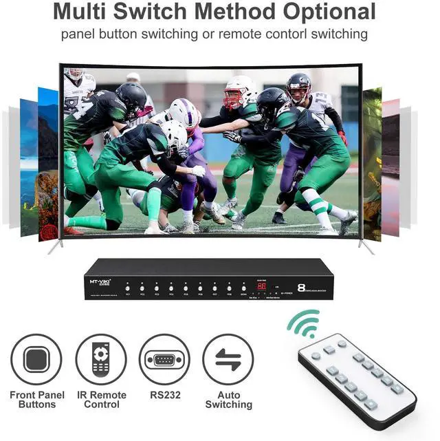 Alt view image 4 of 5 - 8 Port HDMI Switch + 1 Pack 1U 19'' Rack Shelf