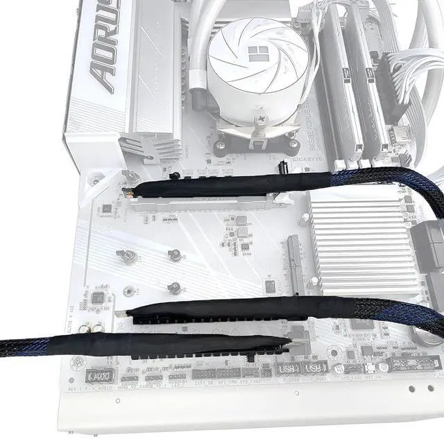 Alt view image 3 of 5 - JMT 180 Degree 64GBS PCIE 5.0 X16 Graphics Card Extension Cable GEN5 Braided Mesh Harness Riser for AI Server Graphics Card Bendable GPU Adapter 16AB5 (Right Out Right in,50CM)