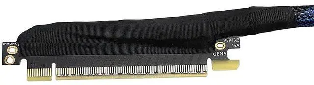 Alt view image 4 of 5 - JMT 180 Degree 64GBS PCIE 5.0 X16 Graphics Card Extension Cable GEN5 Braided Mesh Harness Riser for AI Server Graphics Card Bendable GPU Adapter 16AB5 (Right Out Right in,50CM)