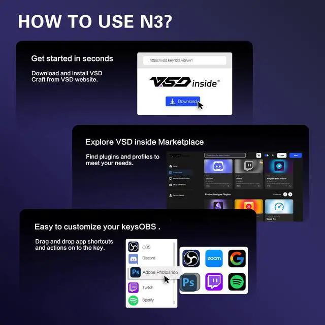 Alt view image 3 of 5 - TreasLin Stream Controller Deck with12 Customizable Macro Keys to Trigger Actions in OBS Twitch YouTube for Content Creators Stream Dock Compatible with PC & Mac N3 Black Macro Keypad