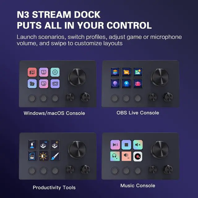 Alt view image 5 of 5 - TreasLin Stream Controller Deck with12 Customizable Macro Keys to Trigger Actions in OBS Twitch YouTube for Content Creators Stream Dock Compatible with PC & Mac N3 Black Macro Keypad