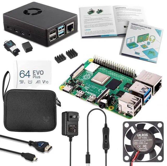 Main image of Vilros Raspberry Pi 4 4GB Complete Starter Kit with Fan-Cooled Heavy-Duty Aluminum Alloy Case (Black Case)