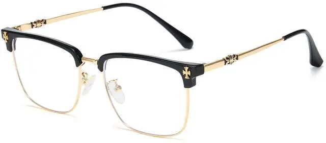 Main image of Cyxus Men Blue Light Blocking Glasses Half Rimless Computer Gaming Glasses Square Fashion Glasses 8252 Black Gold
