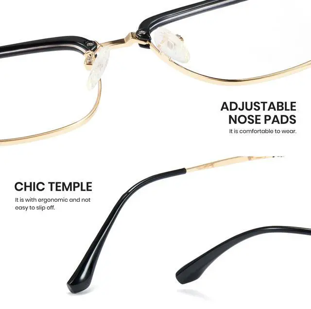 Alt view image 4 of 5 - Cyxus Men Blue Light Blocking Glasses Half Rimless Computer Gaming Glasses Square Fashion Glasses 8252 Black Gold