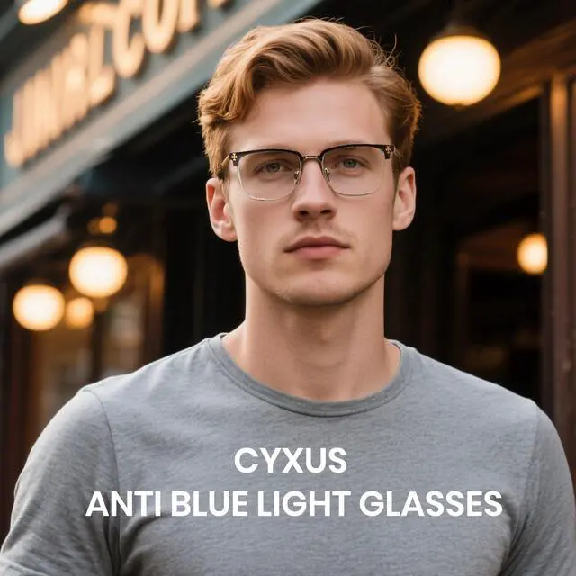 Alt view image 3 of 5 - Cyxus Men Blue Light Blocking Glasses Half Rimless Computer Gaming Glasses Square Fashion Glasses 8252 Black Gold