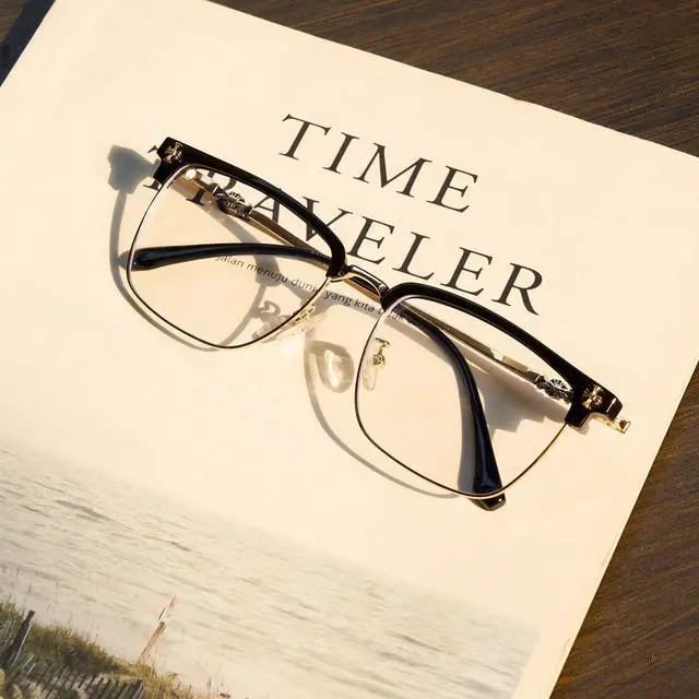 Alt view image 5 of 5 - Cyxus Men Blue Light Blocking Glasses Half Rimless Computer Gaming Glasses Square Fashion Glasses 8252 Black Gold