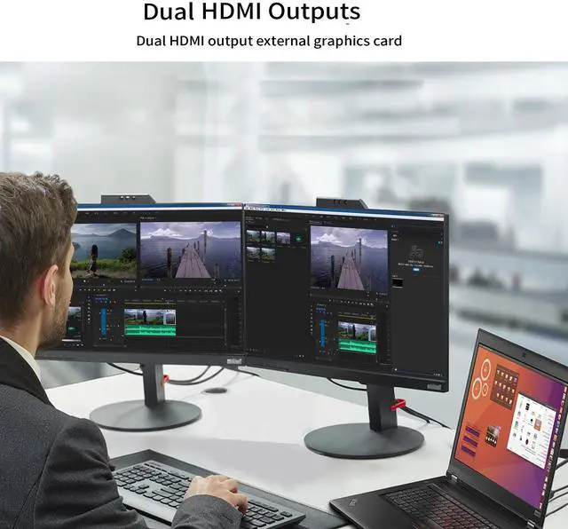 Alt view image 3 of 5 - WJBCNEENT USB to Dual HDMI Adapter for 2 Monitors, USB3.0 to HDMI Splitter Adaptor 1080P 60Hz, Supports Windows and Mac OS Mirorring and Extending, Needs Install USB Driver