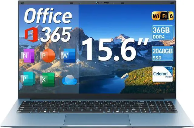 Main image of MELIUNA 15.6 Inch Laptops, Windows 11 Laptop Computers with 36GB RAM 128GB EMMC+2048GB SSD, Celeron N5095 Quad-Core, 1 Year Office 365, 180° Viewing, WiFi 6, USB 3.2 * 3, HDMI, Type-C, 7000mAh