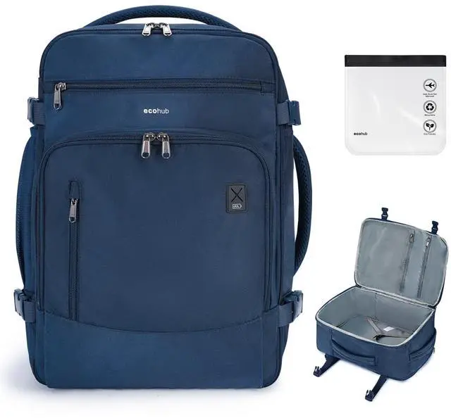 Main image of ECOHUB Travel Backpack for Men, 18x14x8 Spirit Airlines Personal Item Bag with Clear Toiletry Bag, Laptop Carry on Backpack with USB Port, Airline Approved Under Seat 14 Pockets 30L, Blue