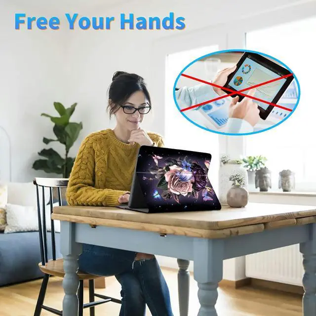 Alt view image 2 of 5 - Dikoer for All-New Kindle Fire HD 8/HD 8 Plus Tablet Case(12/10th Generation,2022/2020 Release), Slim Adjustable Stand Back Shell Protection Smart Cover for Fire HD 8 2020/2022, Purple Flower