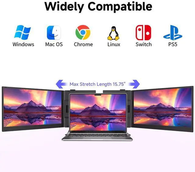 Alt view image 4 of 5 - KOJOM Laptop Screen Extender - 14" Ultra-Thin Triple Portable Monitor 1080P FHD IPS Attachment Screen for 13"-17.3" Laptops Compatible with Wins Mac Dex Chrome Switch