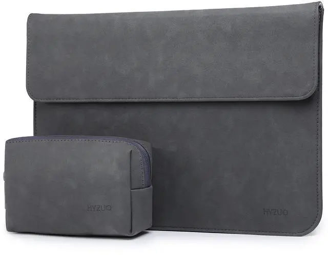 Main image of HYZUO 15 Inch Laptop Sleeve Bag for 2025-2023 MacBook Air 15 M4 A3241 M3 A3114 M2 A2941, 15" Surface Laptop 7/6/5/4/3, MacBook Pro 15, Faux Suede Leather Case with Pouch, Space Gray-H
