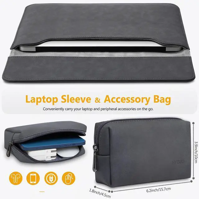 Alt view image 2 of 5 - HYZUO 15 Inch Laptop Sleeve Bag for 2025-2023 MacBook Air 15 M4 A3241 M3 A3114 M2 A2941, 15" Surface Laptop 7/6/5/4/3, MacBook Pro 15, Faux Suede Leather Case with Pouch, Space Gray-H