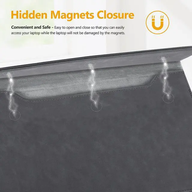 Alt view image 4 of 5 - HYZUO 15 Inch Laptop Sleeve Bag for 2025-2023 MacBook Air 15 M4 A3241 M3 A3114 M2 A2941, 15" Surface Laptop 7/6/5/4/3, MacBook Pro 15, Faux Suede Leather Case with Pouch, Space Gray-H