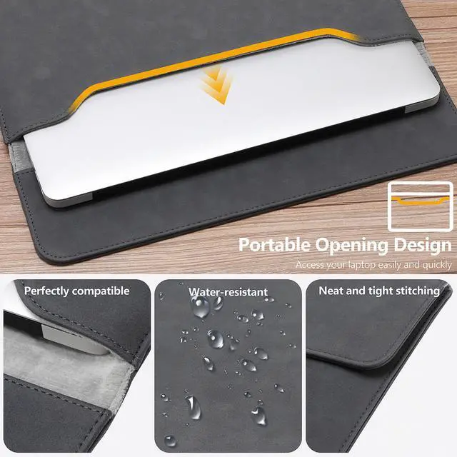 Alt view image 5 of 5 - HYZUO 15 Inch Laptop Sleeve Bag for 2025-2023 MacBook Air 15 M4 A3241 M3 A3114 M2 A2941, 15" Surface Laptop 7/6/5/4/3, MacBook Pro 15, Faux Suede Leather Case with Pouch, Space Gray-H