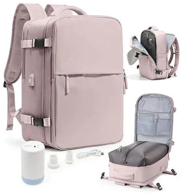 Main image of Vacuum Seal Travel Backpack with Air Pump,Compression Vacpack Waterproof Carry On Backpack for Travel Women Men with Vacuum System,Airlines Approved Daypack Laptop Space Saver Bags,PinkPurple