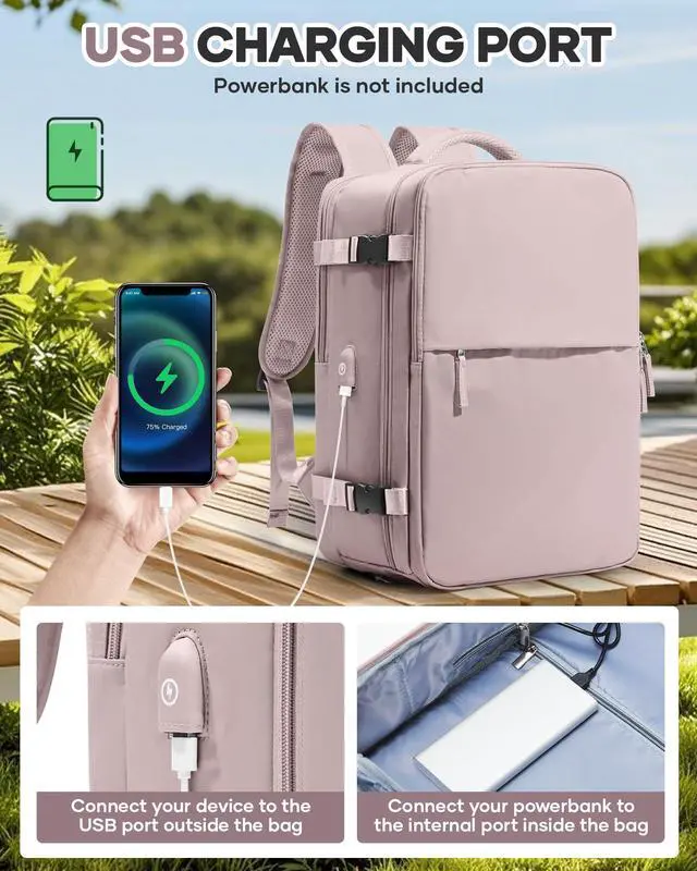 Alt view image 4 of 5 - Vacuum Seal Travel Backpack with Air Pump,Compression Vacpack Waterproof Carry On Backpack for Travel Women Men with Vacuum System,Airlines Approved Daypack Laptop Space Saver Bags,PinkPurple