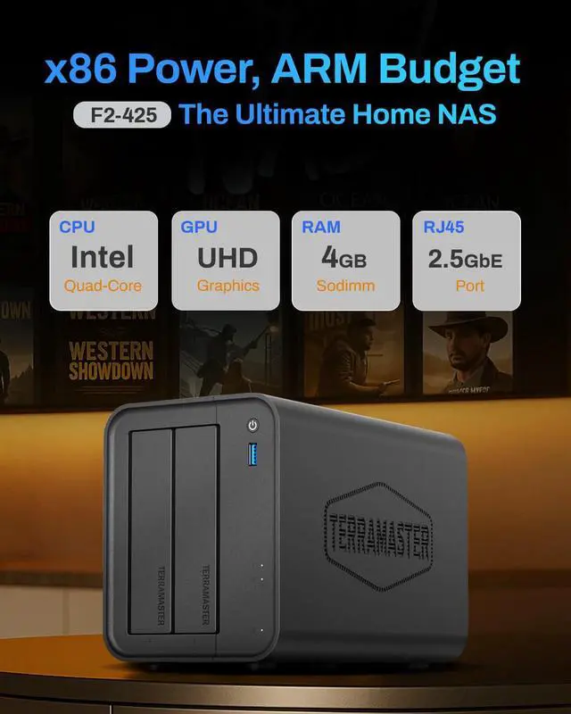 Alt view image 2 of 5 - TERRAMASTER F2-425 2-Bay NAS Storage - Intel x86 Quad-Core CPU, 4GB RAM, 2.5GbE LAN, Network Attached Storage Multimedia Server for Home Users (Diskless)