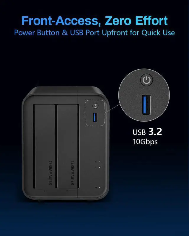 Alt view image 3 of 5 - TERRAMASTER F2-425 2-Bay NAS Storage - Intel x86 Quad-Core CPU, 4GB RAM, 2.5GbE LAN, Network Attached Storage Multimedia Server for Home Users (Diskless)