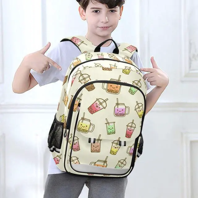 Alt view image 2 of 5 - Krafig Bubble Milk Tea Funny Backpack Girls Boys Elementary School Bags Bookbags Laptop Backpack Travel Daypack Safe Reflective Stripes