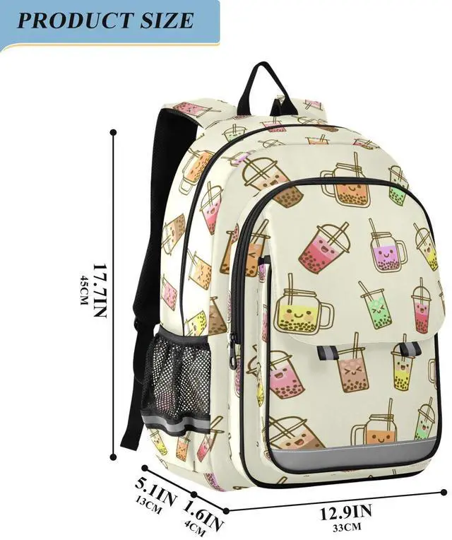 Alt view image 3 of 5 - Krafig Bubble Milk Tea Funny Backpack Girls Boys Elementary School Bags Bookbags Laptop Backpack Travel Daypack Safe Reflective Stripes