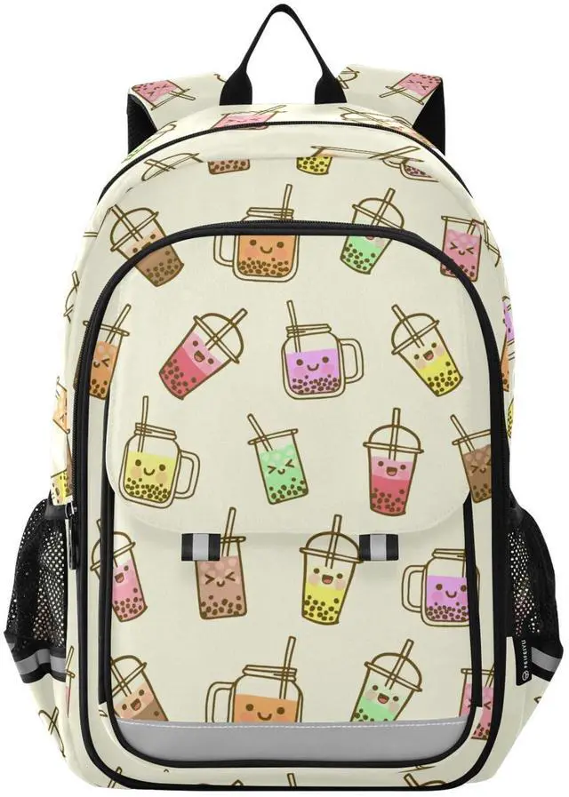 Main image of Krafig Bubble Milk Tea Funny Backpack Girls Boys Elementary School Bags Bookbags Laptop Backpack Travel Daypack Safe Reflective Stripes