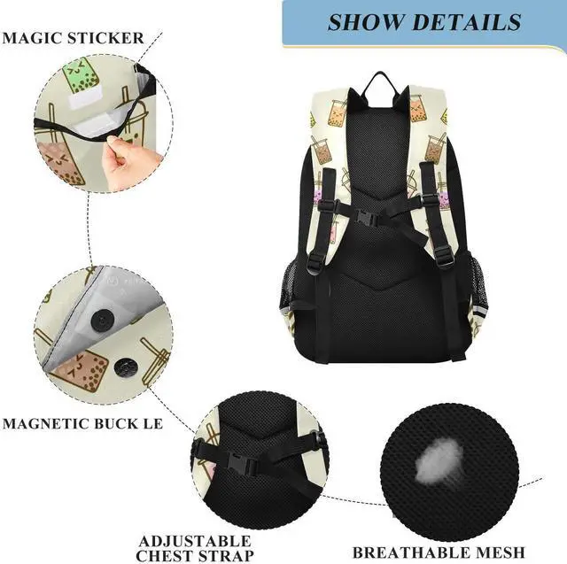 Alt view image 4 of 5 - Krafig Bubble Milk Tea Funny Backpack Girls Boys Elementary School Bags Bookbags Laptop Backpack Travel Daypack Safe Reflective Stripes