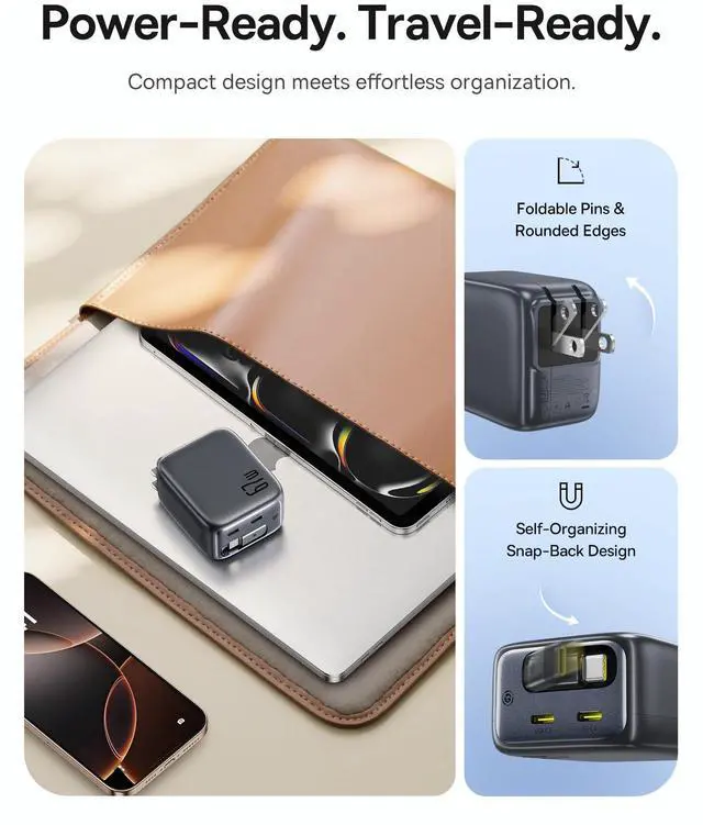 Alt view image 5 of 5 - Baseus Enercore CJ11 Retractable USB C Charger, 67W 3 in 1 Fast Charging Block with Foldable Plug, PD/PPS for Galaxy S25/iPhone 17/16/15 Series/MacBook Air/Airpods 4