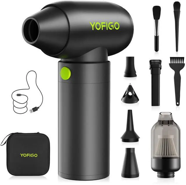 Main image of YOFIGO Electric Air Duster-150000RPM Super Power Compressed Air Duster, Mini Cordless Vacuum Cleaner, Rechargeable Brushless Motor 4-Speed Dust Blower, Air Fan for Computer, Keyboard, House and Car