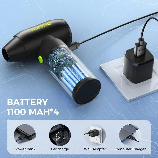 Alt view image 5 of 5 - YOFIGO Electric Air Duster-150000RPM Super Power Compressed Air Duster, Mini Cordless Vacuum Cleaner, Rechargeable Brushless Motor 4-Speed Dust Blower, Air Fan for Computer, Keyboard, House and Car