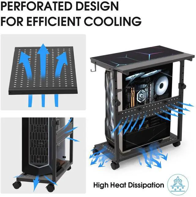 Alt view image 3 of 5 - KEBE Wider Tower Stand, Height Adjustable Computer Tower for Gaming Home Office, 2-Tier PC Stand Printer Rack ATX-Case CPU Holder Cart with Wheels & Mouse Pad, Black