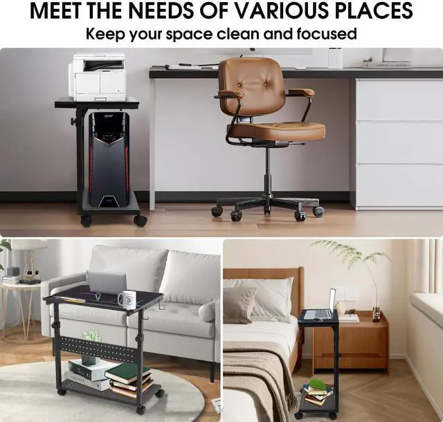 Alt view image 5 of 5 - KEBE Wider Tower Stand, Height Adjustable Computer Tower for Gaming Home Office, 2-Tier PC Stand Printer Rack ATX-Case CPU Holder Cart with Wheels & Mouse Pad, Black