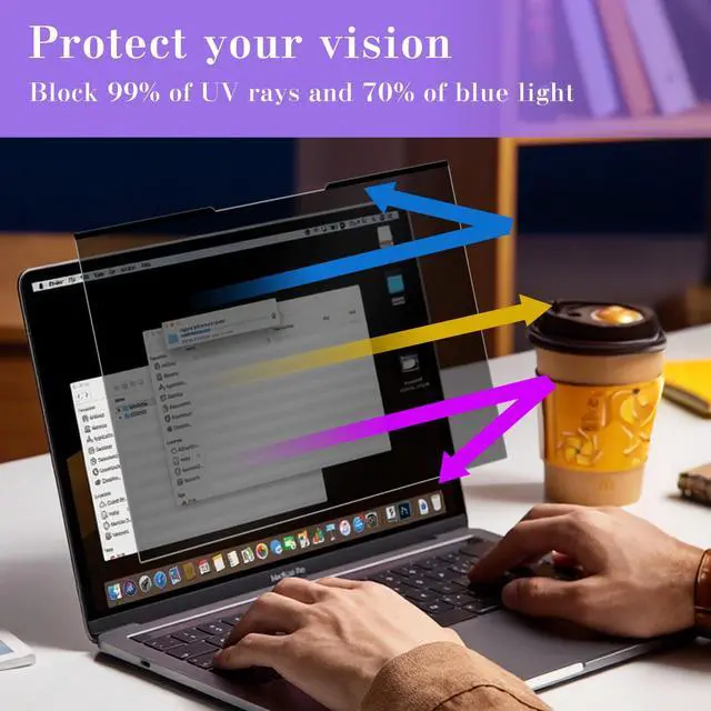 Alt view image 3 of 5 - KiimLaa Removable Magnetic Privacy Filter for 13.3 inch 16:10, Anti Spy Anti-Glare Laptop Monitor Screen Protector, Blue Light Blocking Film for Notebook 13.3''286 * 185 mm