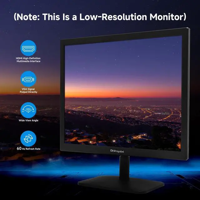 Alt view image 2 of 5 - OkVrxyztnl 17" Monitor 1280 X 1024 with 45% sRGB Color Correction and 5:4 Aspect Ratio, 75 Hz, VESA Mountable, LED Monitor for PC, Laptop and Computer VGA, HDMI, TN Panel