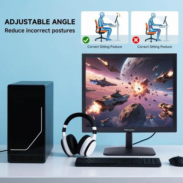 Alt view image 5 of 5 - OkVrxyztnl 17" Monitor 1280 X 1024 with 45% sRGB Color Correction and 5:4 Aspect Ratio, 75 Hz, VESA Mountable, LED Monitor for PC, Laptop and Computer VGA, HDMI, TN Panel