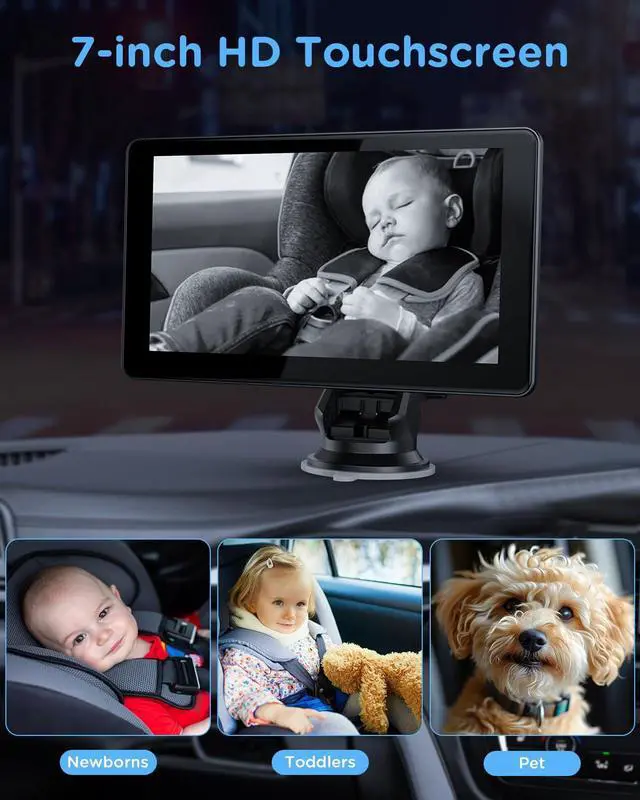 Alt view image 4 of 5 - ZGZUXO Baby Car Monitor for Backseat, 7" Touchscreen Camera Baby Camera with USB Plug and Play Easy Setup, 150° Wide Angle, Night Vision, Flexible 360 Rotation