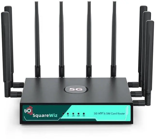 Main image of SquareWiz RM520N AX3000 WiFi 6 5G Router with Sim Card Slot,LTE Cellular Gateway with 9 High Gain Detachable Antennas, 5G NR Modem Support 128 Users for Home Office,AT&T T-Mobile Certified,VPN
