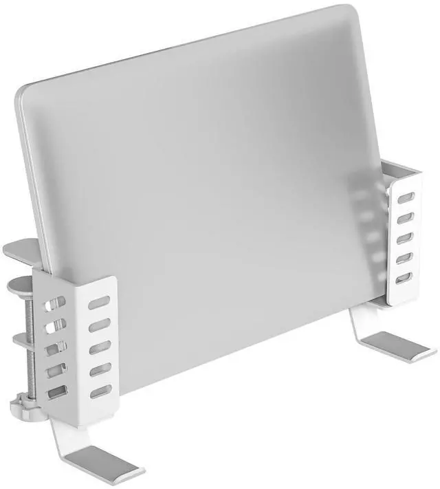 Main image of SKYROSEXSDCT Adjustable Desk Side Laptop Holder with Headphone Stand - No Drill Clamp Organizer for Laptops, Tablets, Keyboards (White) - Sturdy Steel & Silicone Pad Protection