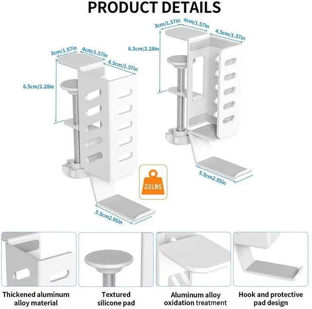 Alt view image 3 of 5 - SKYROSEXSDCT Adjustable Desk Side Laptop Holder with Headphone Stand - No Drill Clamp Organizer for Laptops, Tablets, Keyboards (White) - Sturdy Steel & Silicone Pad Protection