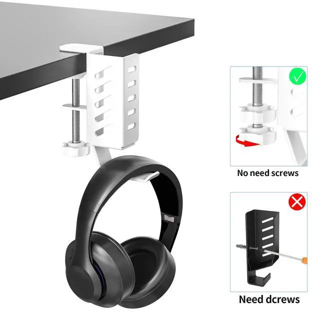 Alt view image 5 of 5 - SKYROSEXSDCT Adjustable Desk Side Laptop Holder with Headphone Stand - No Drill Clamp Organizer for Laptops, Tablets, Keyboards (White) - Sturdy Steel & Silicone Pad Protection