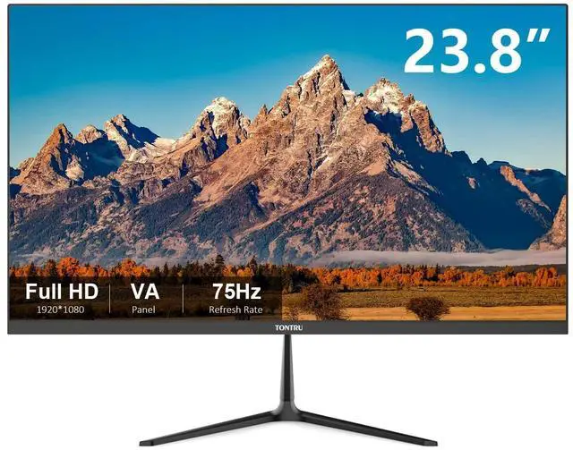 Main image of TONTRU 23.8 inch Monitor, Full HD Computer Monitor with VA Panel, 75Hz Refresh Rate, VESA Mountable, HDMI/VGA, Ergonomic Tilt, Built-in Speakers, Eye Care, 3-Side Frameless, Black