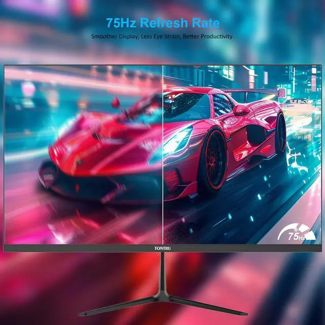 Alt view image 4 of 5 - TONTRU 23.8 inch Monitor, Full HD Computer Monitor with VA Panel, 75Hz Refresh Rate, VESA Mountable, HDMI/VGA, Ergonomic Tilt, Built-in Speakers, Eye Care, 3-Side Frameless, Black