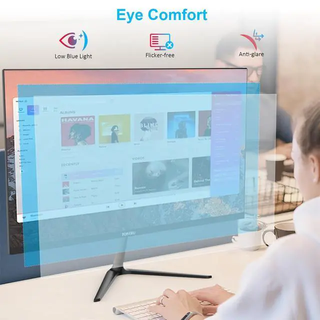 Alt view image 5 of 5 - TONTRU 23.8 inch Monitor, Full HD Computer Monitor with VA Panel, 75Hz Refresh Rate, VESA Mountable, HDMI/VGA, Ergonomic Tilt, Built-in Speakers, Eye Care, 3-Side Frameless, Black