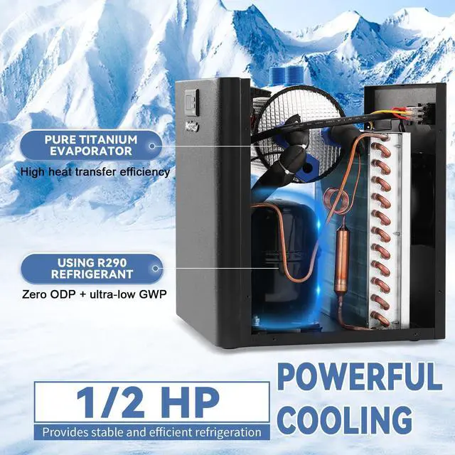 Alt view image 3 of 5 - Poafamx 1/2HP Water Chiller for Cold Plunge, Ice Bath Chiller Kit with Filter, Hose, Water Pump, 132Gal Water Cooler System for Cold Tub, Quiet Cold Plunge Chiller for Athletes